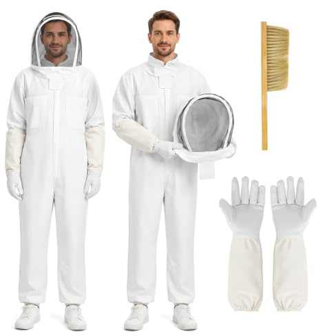 Imkeranzug für Herren & Damen, Imkeranzug Stichfest mit Handschuhen Abnehmbarer Kapuze, Schutzanzug aus Nylon , Bienenanzug für den Garten und Imkereibedarf, XXL