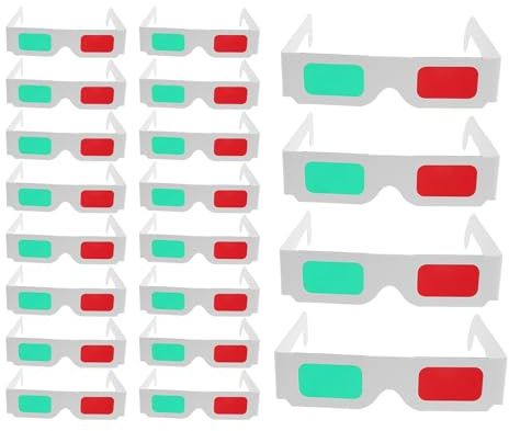 KOMBIUDA 20 occhiali 3D di carta per film e TV - lenti verdi e rosse, montatura bianca, visione stereoscopica per adulti e