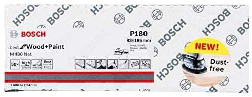 Bosch Professional 50 Stück Schleifblatt M480 Best for Wood and Paint (Holz und Farbe, 93 x 186 mm, Körnung K180, Zubehör Schwingschleifer)