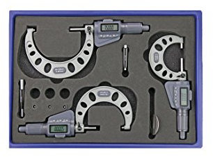 CNC QUALITÄT Satz Digital Bügelmessschrauben 0-100 mm - mit Friktionsratsche - Messweg 35 mm - DIN 863