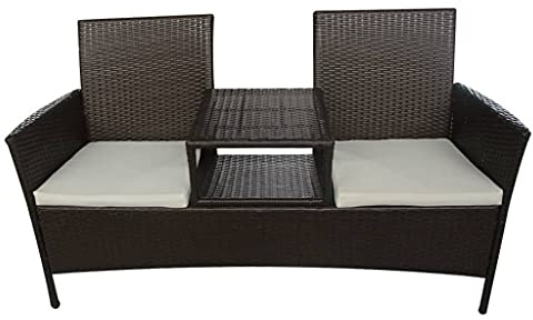 vidaXL Gartensofa mit Teetisch Tisch 2-Sitzer Gartenbank Gartenmöbel Gartenset Sitzgruppe Sofa Lounge Sitzbank Stuhl Poly Rattan Braun