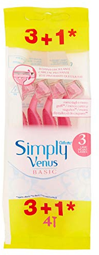 Venus Gillette Simply 3 Maquinillas de Afeitar Desechables Mujer, Paquete de 4 Cuchillas de Afeitar