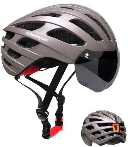 Shinmax Cykelhjälm för herr och dam, cykelhjälm med USB-ljus, uppladdningsbar cykelhjälm med magnetiskt UV-skydd, mountainbike, hjälm, självlysande klistermärke, 57–62 cm (RC-049)