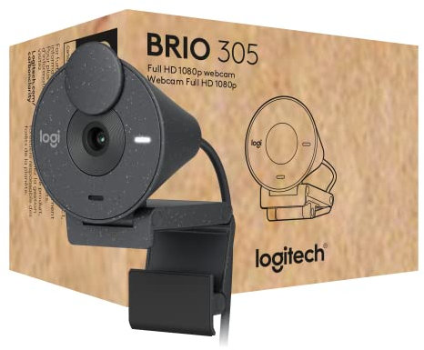 Logitech Brio 305, Webcam Full HD 1080P avec Cache de Confidentialité, Micros à Réduction de Bruit Mono, USB-C, Automatique de lumière, Compatible avec Zoom, Microsoft Teams, Google Meet - Graphite