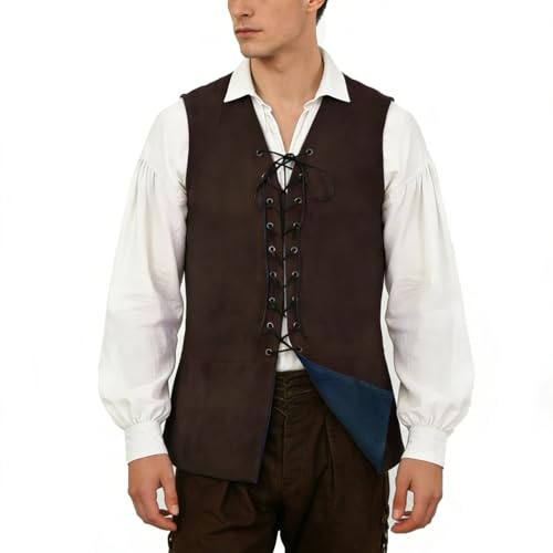 BPURB Mens Renaissance Steampunk Lace-up Vest Gothic Waistcoat Reversible Vest for Men