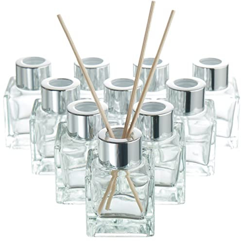 MATANA - 10 Empty Reed Diffuser Glass Clear Bottles with 40 Reed Diffuser Sticks, 50ml - Glass Diffuser Bottle Essential Fragrance Oil Diffusers for Home Bathroom Decorative, Glass Reed Diffuser