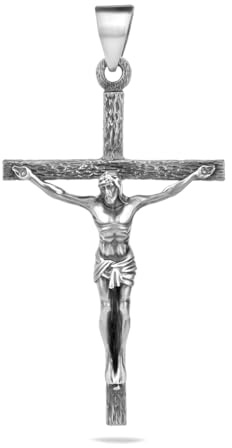 silverzone77 Grande Croix Crucifix Pendentif En Argent Sterling .925 Collier Hommes Femmes À La Main Nouveau