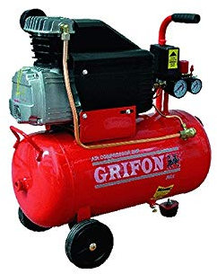 GRIFON Compressore d'aria Lt. 50 - Hp 2, Rosso, Attacco utensili a sgancio rapido, Ingombro ridotto