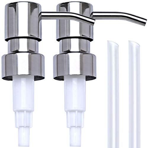 Chrome Soap Dispenser Pump Replacement - Silver 304 Rust Proof Stainless Steel Lotion Dispenser Pumps Replacement for Standard 28/400 Neck Size Regular Mouth Bottles,2 Pack