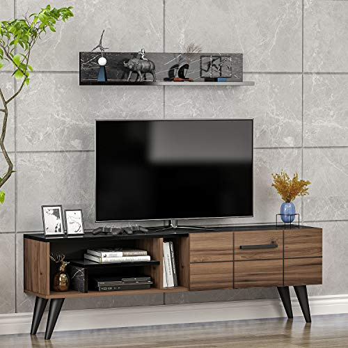 Homidea Nora TV Bank - TV Lowboard - Fernsehtisch (Nußbaum/Marmor)
