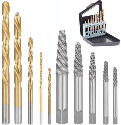 Litensh Schraubenausdreher mit Kobalt-Bohrer-Set, für Linkshänder, Metallbeschädigte Schraubenentferner, Bohrerausdreher-Kombinations-Set mit Metallgehäuse, 10 Stück