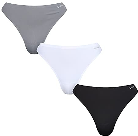 Reebok Rae Lot de 3 Strings Confortables et Extensibles sans Couture pour Femme, en Gris, Blanc et Noir | XS, S, M, L, Noir/Blanc/Gris Froid, M