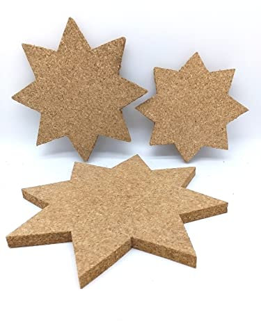 3er Set Korkuntersetzer Stern (sternförmig) mit verschiedenen Größen, 71054