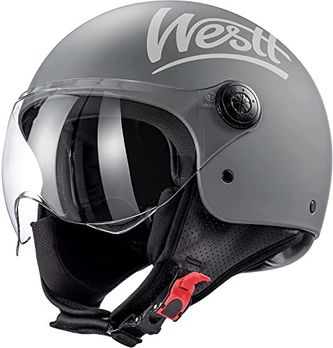 Westt Jethelm Motorradhelm mit Visier ECE 22.06 Zertifiziert Roller Helm für Damen und Herren Mopedhelm Ideal für Motoroller, Moped, Scooter, Mofa usw