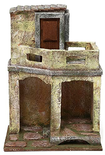 Holyart Grünes Haus mit Treppe und Bogengang 30x20x15cm für Krippe