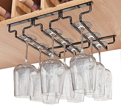 V3VOGUE Weinglashalter 3 Schienen Schrankeinsatz, Weinglasregal Unter Schrank Kann 6-9 Weingläser Halten, Umgekehrter Weinglashalter, Weingläser Halter Gläserhalter, Mit Schrauben (Size : Width:28cm)