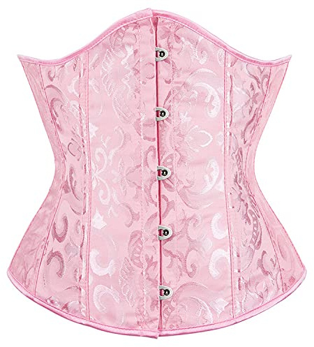 YSGE Corset De Vestir,Corsés Debajo del Busto para Mujer Palacio Vintage Tallas Grandes Rosa Floral Jacquard Sexy Bustier Corsé Tops Satén con Cordones Cintura Deshuesada Entrenador Overbust Corsé FA