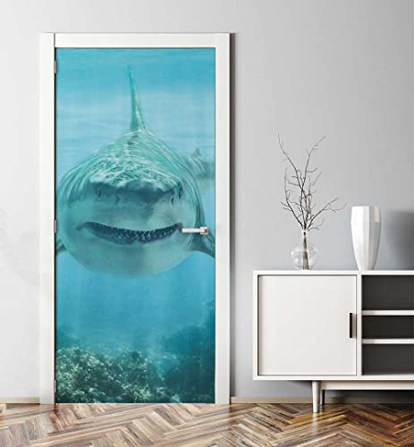 MyMaxxi Türtapete selbstklebend - Einteilige Türfolie 90x200 cm - Motiv: Raubfisch Hai Türklebefolie zum verschönern & bekleben der Tür - Türaufkleber aus Klebefolie