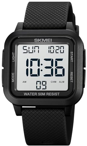 SKMEI Reloj Deportivo Digital Ultra Fino para Hombre con Esfera Grande Impermeable con cronómetro, Cuenta Regresiva, función de Alarma, Doble Zona horaria, retroiluminación LED