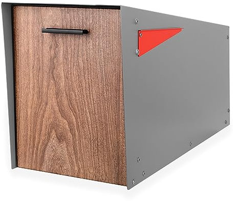 Ilyapa Modern Mailbox with Angle Design Post Mount - Metal Mailbox for Outside - Gray Exterior Mail Box - Powder Coated Steel - All Weather Resistant