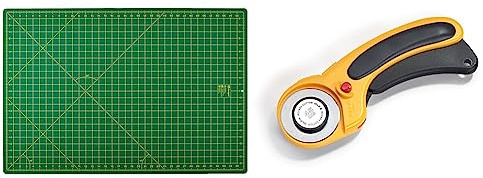 Prym 611382 Schneideunterlage cm/inch-Einteilung, 90x60cm & 611393 Rollschneider/Stoffschneider Comfort 45 mm