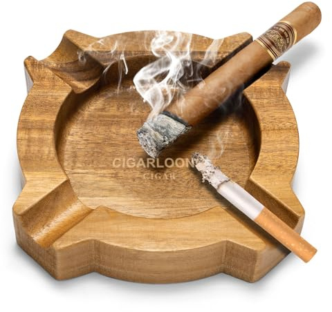 Zigarren-Aschenbecher aus Holz für drinnen und draußen, quadratisch, Zigarrenzubehör, Zigaretten, Aschenbecher mit 4 robusten, soliden Schlitzen, Holzaschenbecher, groß für den Außenbereich, Zuhause