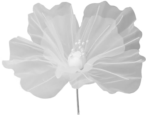 Organza Blume, Weiß Gaze Blumen, Große 50 cm Künstliche Seidengaze Blume mit Perlenapplikationen und Organza Band, Künstliche Blumen Basteln Wiederverwendbare Handarbeit für DIY, Hochzeit Dekoration