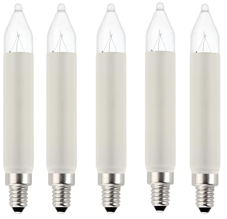 MeetUs 5 Stück 3W 23V E10 Ersatz-Kerzen für Schwibbogen,Kleinschaftkerze für Weihnachtsbaum Kerzen Lichterketten innen und außen mit Brennstellen, Birnen für Lichterbogen,Warmweiß (E10/3W/23V, 5)