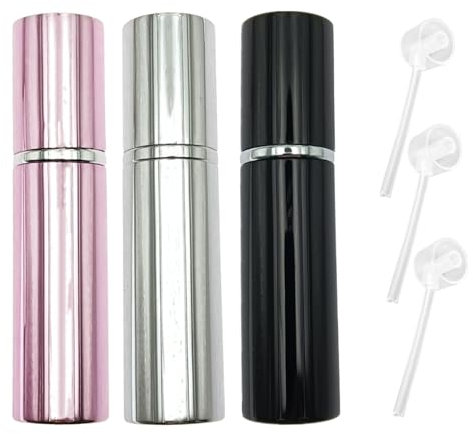 ZHIYE 5ML Perfume Atomiser Spray Bottle, 3 Pcs Refillable Refilling Travel Size Perfume Bottles in Pocket & Handbag Black & Light Pink & Bright Silver