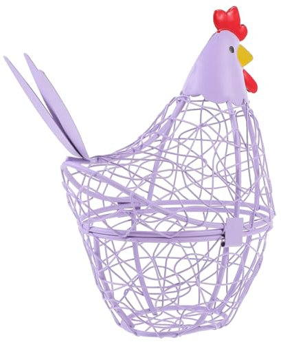 EXCEART -Hühnerei-Korb Hühnerei-Halter Eisendraht Eier-Aufbewahrungskorb Mit Deckel Gemüsebehälter Snackschale Frische Eierhalter Organizer-Etui Für Die Küche Violett