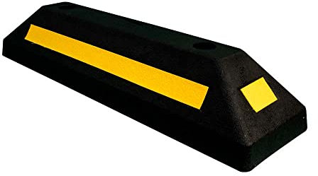 Berry PVC Parking Wheel Stopper | 57CM Wheel Stop with Yellow Reflective Stripes, Includes Screws and Anchors | Parking Curb for Car Parks, Garages | Parking Target Block for Car, RV, Truck (1 Pcs)