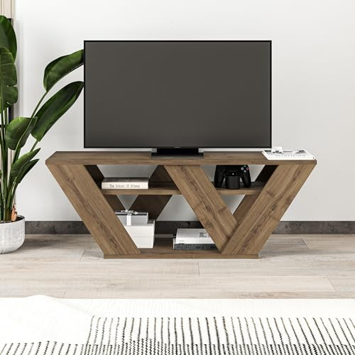 HOCUS PICUS Modern TV Unit up to 42 inch TV's | 110×30×40 cm | Minimalist Living Room TV Stand with 2-Tier Open Storage | Diagonal Design Media Console (Dark Oak)
