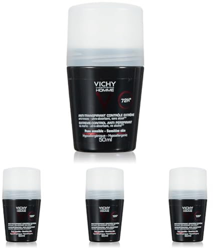 Vichy Homme, Desodorante Roll-On Anti-Transpirante 72 H, 50 ml (Paquete de 4)
