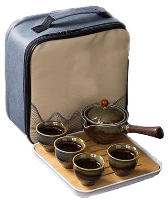 kaixiaochai 360 Degree Rotating Teapot Set, 2023 New 360° Rotation Tea Maker, Ceramic Portable Travel Tea Set, Chinese Kung Fu Tea Set (Military Green)