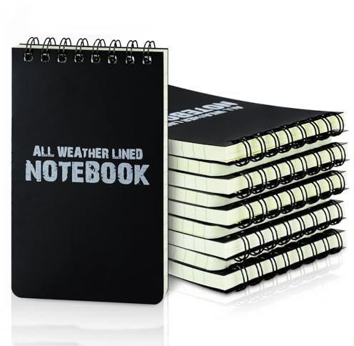 RETON 10 Pack Waterproof Notebook, 3 x 5 Inches Pocket Notepad, All-Weather Memo Pads with Top-Spiral, Tactical Steno Pads with Grid for Outdoor Activity Recording (Black)