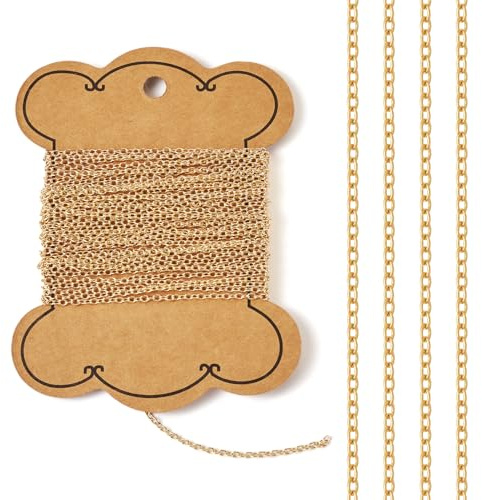 Pandahall 16.4 Feet 14K Gold Filled Cable Chains - Permanent Jewelry Chains with Small Link Necklace Design, Soldered Gold Finish for Jewelry Making, Includes Card Paper