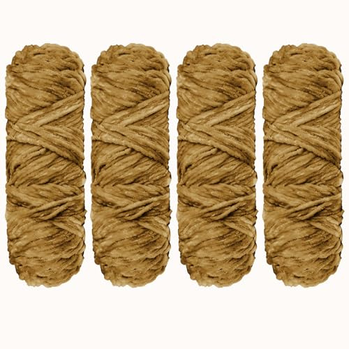 YINVA Wolle Zum Häkeln 400g(4pcs×100g) Flauschige Wolle Velvet Babywolle Weiche(Khaki-4pcs-400g)