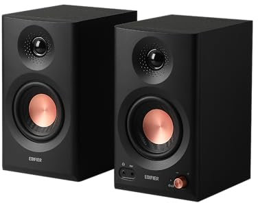 Edifier MR3 Studio Monitor Altavoces, Bluetooth V5.4 Altavoces de estantería Activos, Hi-Res Audio 2.0 Altavoz de computadora con Entrada TRS RCA AUX，para Multimedia y Juegos - Negro