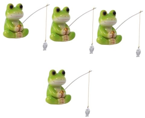 IMIKEYA 4 Stück Froschfischerstatue Aquarium Dekoration Frosch Figur Frosch Skulptur Frosch gartenfigur Frosch gartendeko Kleintiermodell Froschfiguren lustige Froschstatue Harz Green