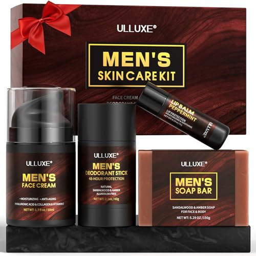 Cadeaux de Fête Des Pères Pour Papa,Coffret Cadeau Soin Peau Homme, Ensemble Rajeunissant pour Homme inclut Crème Visage Hydratant, Savon, Baume Lèvres, Bâton Déodorant, Cadeaux de fête des pères