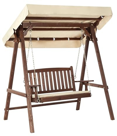 Columpio Moderno para jardín Exterior Madera de Abeto toldo Beige Independiente marrón Oscuro Caviola