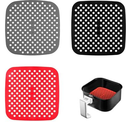 Lot de 3 tapis de barbecue pour friteuse à air chaud, accessoires de forme carrée, insert en silicone Air Fryer, tapis de barbecue réutilisables pour Airfryer, convient pour micro-ondes, set de table