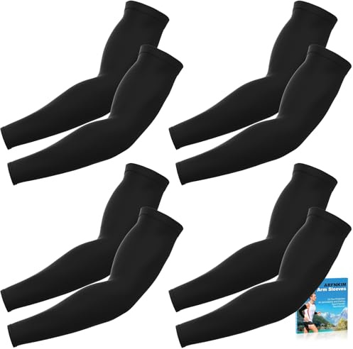 ARFNKIM Arm Sleeve, män kvinnor UV skydd ärmar elasticitet sommar kylning tatuering skydd, UPF 50+ solskydd armskydd för cykling fotboll golf vandring, Svart x 4, En Storlek