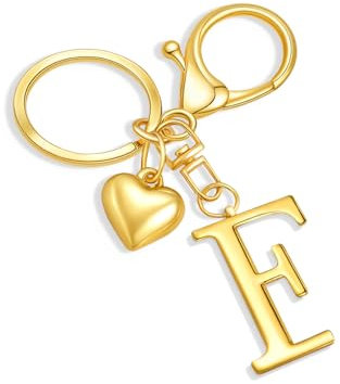 nylry Goldener Herz-Anfangsbuchstaben-Schlüsselanhänger, Geschenk für Frauen, Taschenanhänger, Geldbörse, Anhänger für Handtaschen, Accessoires, Metall, Alphabet A-Z, Gold F, Einheitsgröße