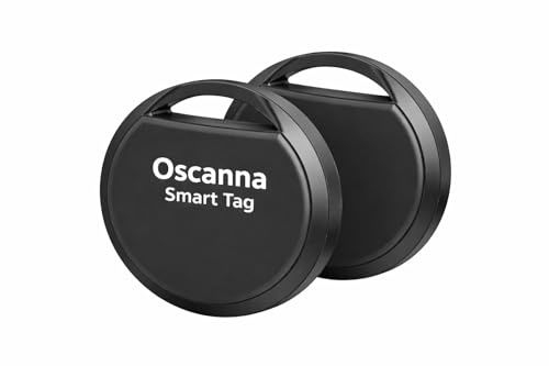 Oscanna Smart Tags 2 Pack, Works with Apple Find My, Bluetooth Item Finders for Keys, Bags and Luggage, Replaceable CR2032 Batteries, Black