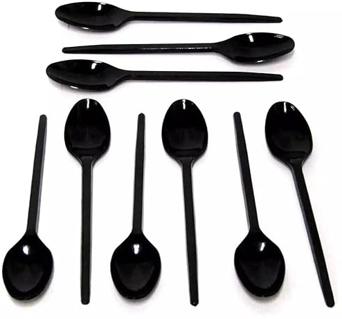 Generic Black Plastic Teaspoons, Pack of 200, Reusable and Washable