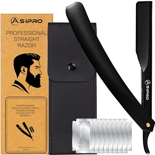 ASIPRO Rasoio a Mano Libera Professionale (20 Mezze lamette) 10 Lama Barba Singola e Custodia Protettiva per la Rasatura e la Cura dei Contorni di Barba Rasoio Monolama Barbiere Professionale