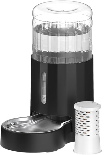 JUNSPOW 4L Gravity Pet Water Dispenser with Filter for Dogs and Cats | with Stainless Steel Bowl, Visible Window, Unplugged Quiet Design,Automatic refilling keeps water fresh