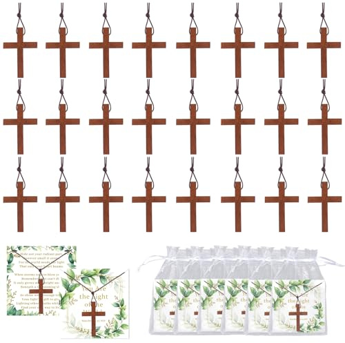 HICOHAND Halskette mit Kreuz-Anhänger aus natürlichem Holz, handgefertigt, Kruzifix auf Kordel, religiöses Geschenk für Männer und Frauen