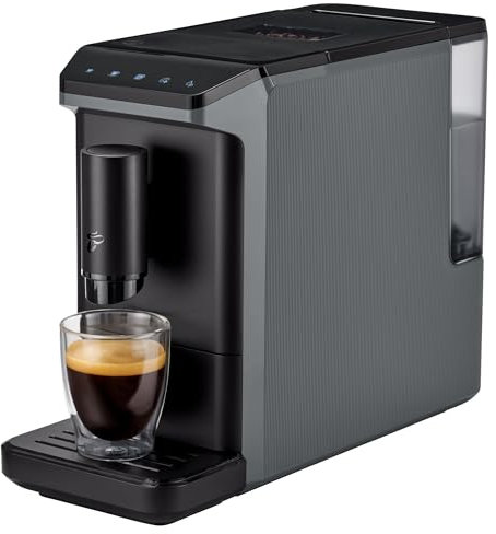 Tchibo Kaffeevollautomat Esperto mini für Caffè Crema und Espresso, nur 16cm breit, klein und kompakt, geeignet für jede Küche, Camping, Tinyhouse, Studentenapartment, Grau